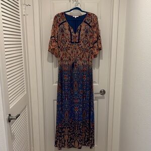DR2 Blue and Brown Patterned Maxi Dress